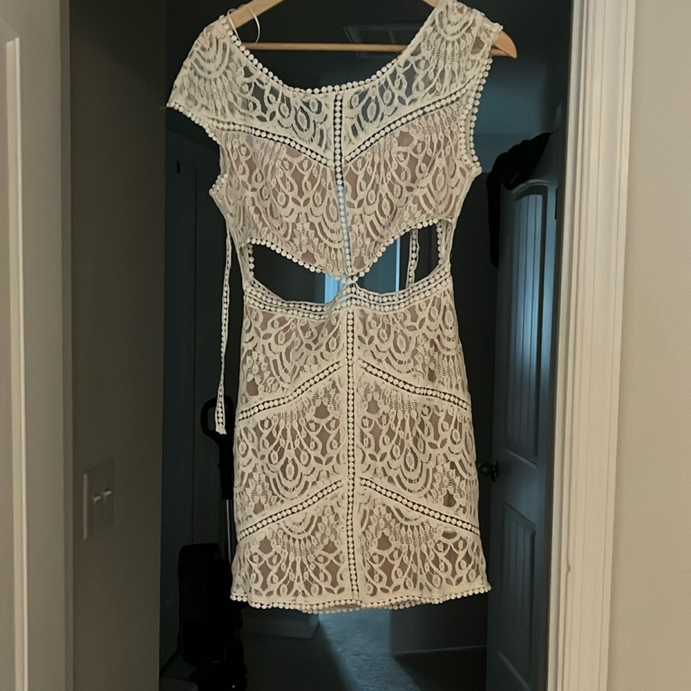 White and nude lace dress